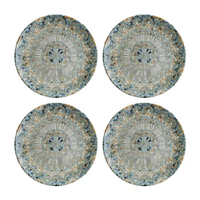 Turgla Home Blue / Brown Luca Mosaic Matte Round Decorated Porcelain Side Plate Set Of Four In Multi