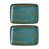 Turgla Home Blue / Brown Madera Rectangular Decorated Porcelain Plate Set Of Two