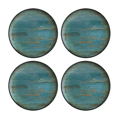 Turgla Home Blue / Brown Madera Round Decorated Porcelain Dinner, Entree Plate, Set Of Four