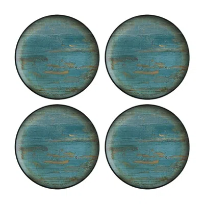 Turgla Home Blue / Brown Madera Round Decorated Porcelain Dinner Plate Set Of Four