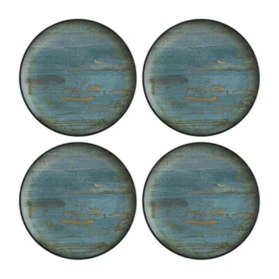 Turgla Home Blue / Brown Madera Round Decorated Porcelain Plate Set Of Four