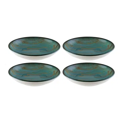 Turgla Home Blue / Brown Madera Round Decorated Porcelain Salad, Side, Breakfast, Bowl Set Of Four