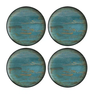 Turgla Home Blue / Brown Madera Round Decorated Porcelain Side Plate Set Of Four