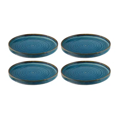 Turgla Home Blue / Brown Sapphire Round Blue Porcelain Appetizer Side Plate, Set Of Four