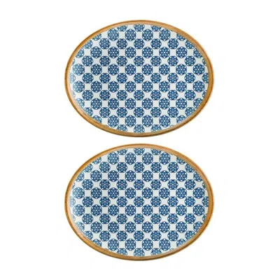 Turgla Home Blue Calif Oval Decorated Porcelain Serving Platter Set Of Two