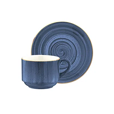 Turgla Home Blue Dusk Stacking Coffee Tea Cup And Saucer Set For Two