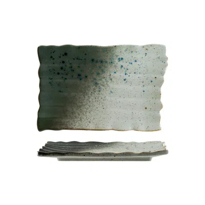 Turgla Home Blue / Grey Gaia Rectangular Decorated Porcelain Plate