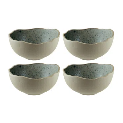 Turgla Home Blue / Grey Gaia Round Decorated Porcelain Bowl Set Of Four
