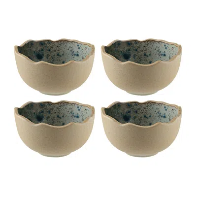 Turgla Home Blue / Grey Gaia Round Decorated Porcelain Salad Bowl Set Of Four