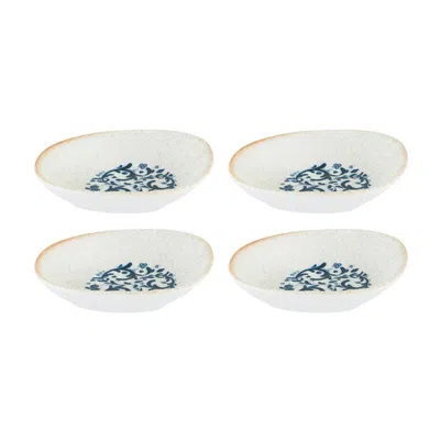 Turgla Home Blue Viento Organic Decorated Porcelain Oval Bowl Set Of Four