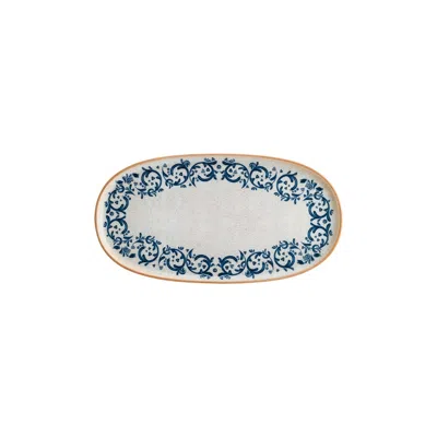 Turgla Home Blue Viento Oval Decorated Porcelain Platter