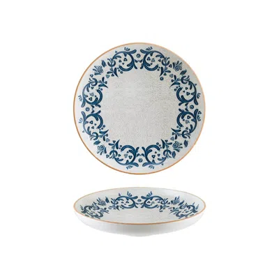 Turgla Home Blue Viento Round Decorated Porcelain Deep Plate