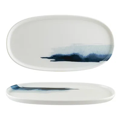 Turgla Home Blue Wave Porcelain Platter Decorated Oval 11.75" X 6.25" X 0.75"