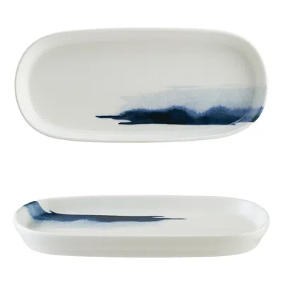 Turgla Home Blue Wave Porcelain Platter Decorated Oval 8.50" X 4.00" X 1.00"