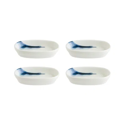 Turgla Home Blue / White 4xblue Wave Porcelain Platter Decorated Oval 4.00" X 2.50" X 0.75" Set Of Four