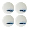 Turgla Home Blue / White Blue Wave Round Decorated Porcelain Bowl Set Of Four