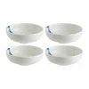 Turgla Home Blue / White Blue Wave Round Decorated Porcelain Bowl, Set Of Four