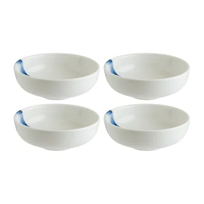 Turgla Home Blue / White Blue Wave Round Decorated Porcelain Bowl, Set Of Four