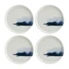 Turgla Home Blue / White Blue Wave Round Decorated Porcelain Plate Set Of Four