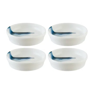 Turgla Home Blue / White Blue Wave Round Decorated Porcelain Side Bowl Set Of Four
