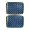 Turgla Home Blue / White Calif  Rectangular Decorated Porcelain Plate Set Of Two