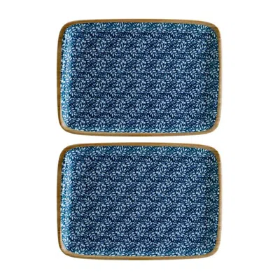 Turgla Home Blue / White Calif  Rectangular Decorated Porcelain Plate Set Of Two