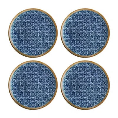 Turgla Home Blue / White Calif Round Decorated Porcelain Dessert Appetizer Plate Set Of Four