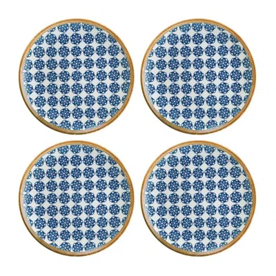 Turgla Home Blue / White Calif  Round Decorated Porcelain Plate Set Of Four