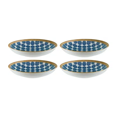 Turgla Home Blue / White Calif Round Decorated Porcelain Salad, Pasta Bowl, Set Of Four