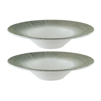 Turgla Home Blue / White Sway Round Decorated Porcelain Pasta Bowl, Set Of Two