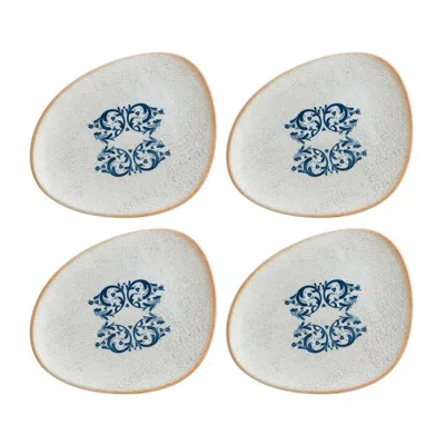 Turgla Home Blue / White Viento Organic Decorated Porcelain Appetizer, Side Plate, Set Of Four