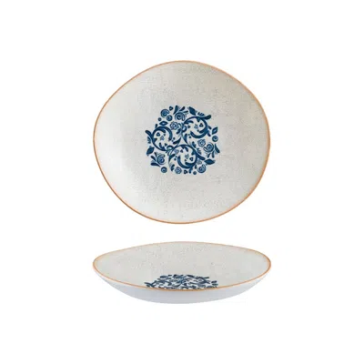 Turgla Home Blue / White Viento Organic Decorated Porcelain Dinner Bowl