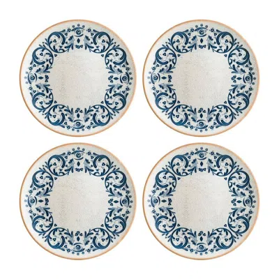 Turgla Home Blue / White Viento Round Decorated Porcelain Dinner, Entree Plate Set Of Four