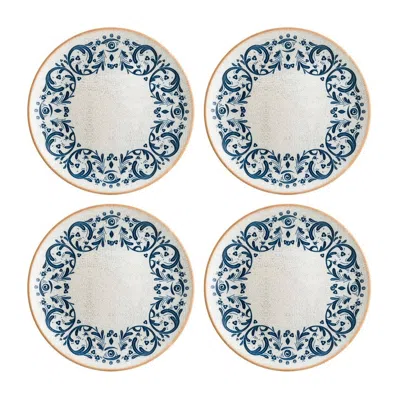 Turgla Home Blue / White Viento Round Decorated Porcelain Dinner Plate Set Of Four In Multi
