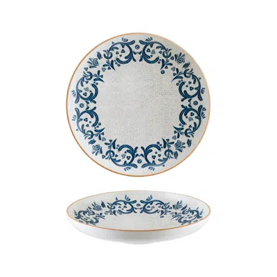 Turgla Home Blue / White Viento Round Decorated Porcelain Salad, Pasta, Entree Deep Plate