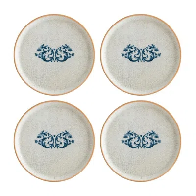 Turgla Home Blue / White Viento Round Decorated Porcelain Side Plate Set Of Four