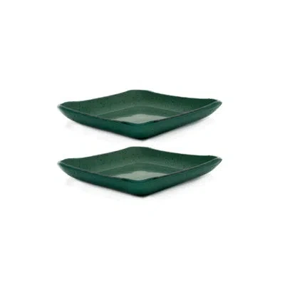 Turgla Home Glass Dinnerware 5.75" X 5.75" Square Turmeric Glass Plate (set Of 2) In Green
