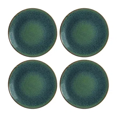 Turgla Home Green / Blue Mar Round Blue Porcelain Dinner Plates, Set Of Four