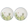 Turgla Home Green / White Minimeals Round Decorated Porcelain Plate Set Of Two
