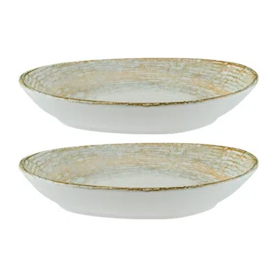 Turgla Home Neutrals Patera Organic Decorated Porcelain Platter Set Of Two