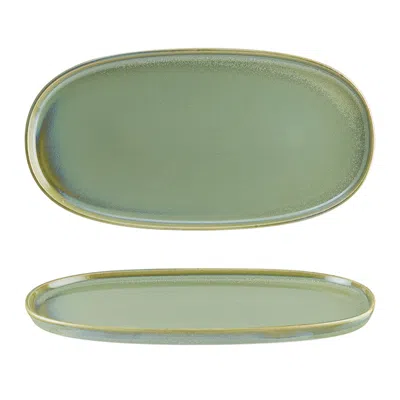 Turgla Home Sage Porcelain Platter Green Oval 11.75" X 6.25" X 0.75"