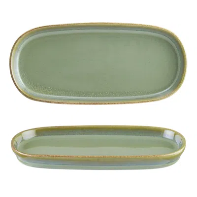 Turgla Home Sage Porcelain Platter Green Oval 8.50" X 4.00" X 1.00"