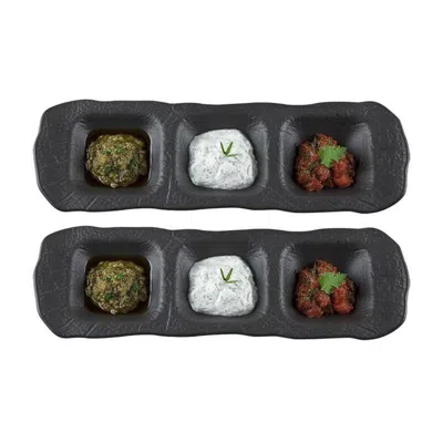 Turgla Home Shade Rectangular Black Porcelain Sectional Plate Set Of Two