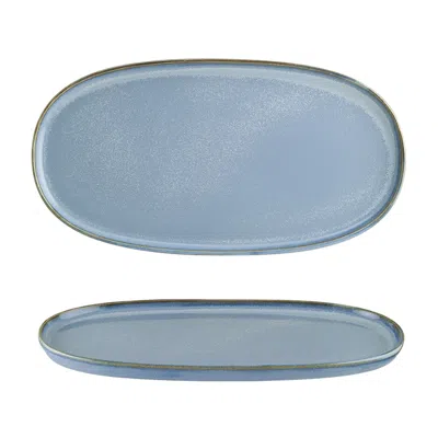 Turgla Home Sky Porcelain Platter Blue Oval 11.75" X 6.25" X 0.75"