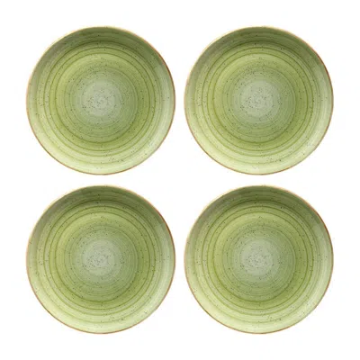Turgla Home Therapy Round Green Porcelain Dinner, Entree Plate Set Of Four