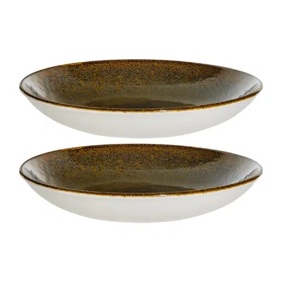 Turgla Home Tierra Round Brown Porcelain Dinner, Entree Bowl, Set Of Two