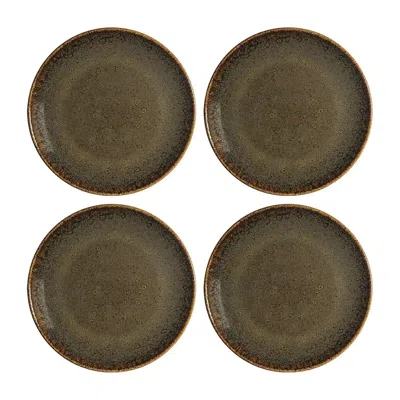 Turgla Home Tierra Round Brown Porcelain Dinner, Entree Plate, Set Of Four