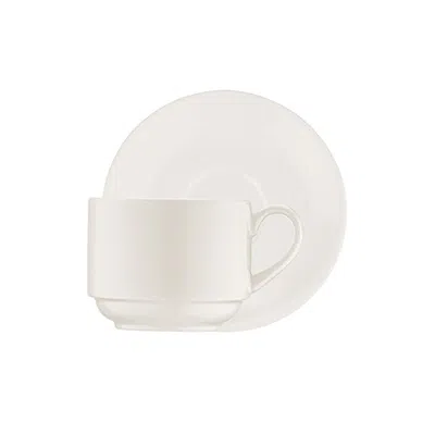 Turgla Home White Banquet Stacking Coffee Or Tea Cup And Saucer Set For Four