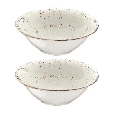 Turgla Home White / Brown Grain Round Decorated Porcelain Bowl, Set Of Two