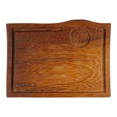 Turgla Home Wood Rectangular Brown Wood Serving Board With Sauce Holder